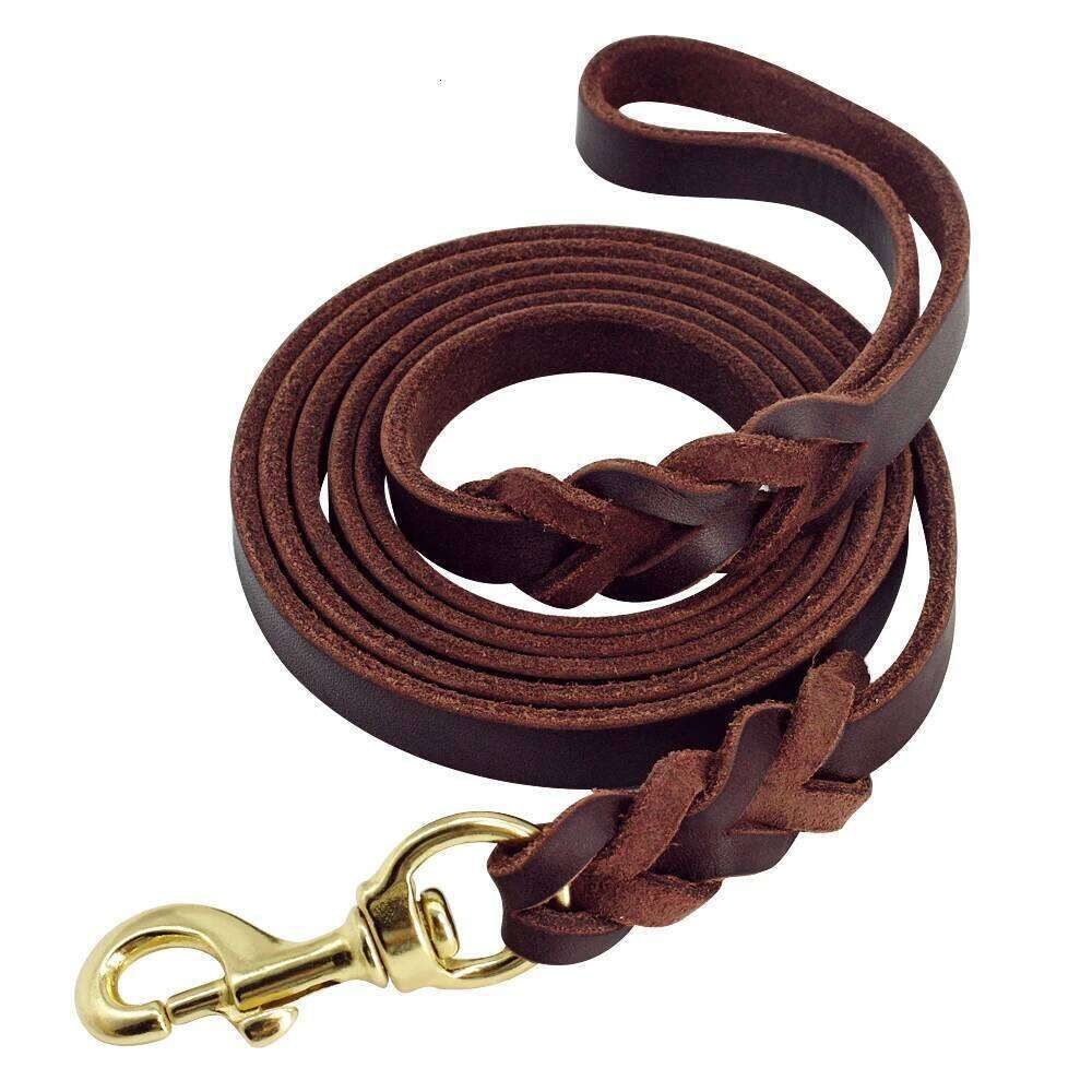 Braided Genuine Leather Dog Leash  -  Walking & Training - image 1